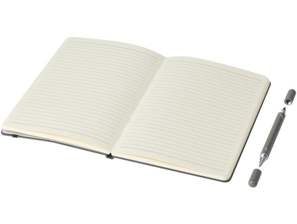 Set bolígrafo y libreta Skribo reciclado con soporte móvil Gris detalle 5