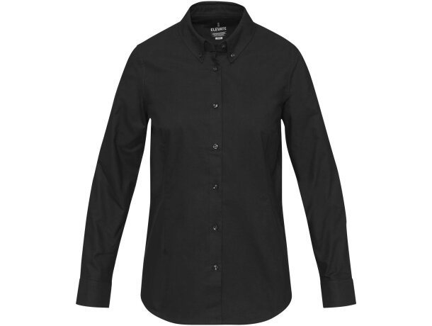 Camisa oxford mujer Sphene algodón BCI certificado Negro intenso detalle 10