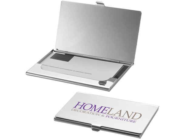 Tarjeteros personalizados acero inoxidable de acabado espejo New York Plateado detalle 1