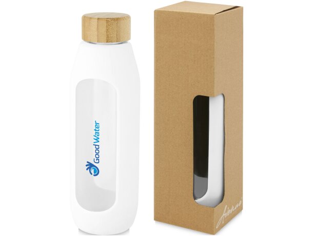 Botella de vidrio borosilicato de 600 ml con agarre de silicona Tidan personalizada