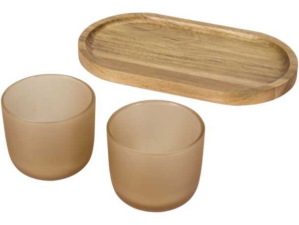 Set bandeja madera acacia y vasos vidrio borosilicato Male detalle 8