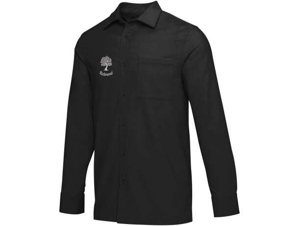 Camisa unisex de pana Alum con bordado y algodón BCI Negro intenso detalle 1
