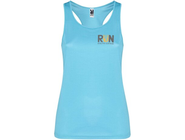Camiseta deportiva sin mangas mujer Shura Roly cool fit Azul turquesa detalle 29