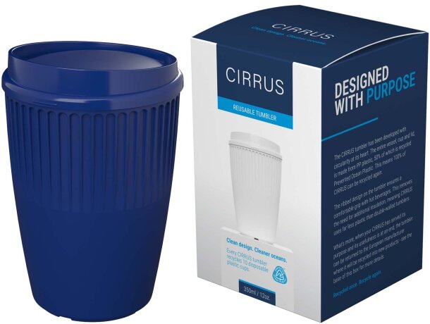 Vaso 350ml Cirrus POP plástico oceánico reciclado con tapa Azul detalle 18