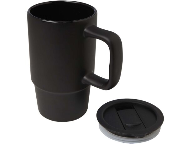 Taza térmica de gres Carter con tapa antiderrame 450ml Negro intenso detalle 3