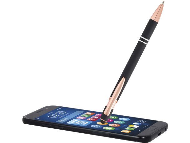 Bolígrafo Nanna con acabado en oro rosa y aluminio reciclado Negro intenso detalle 4