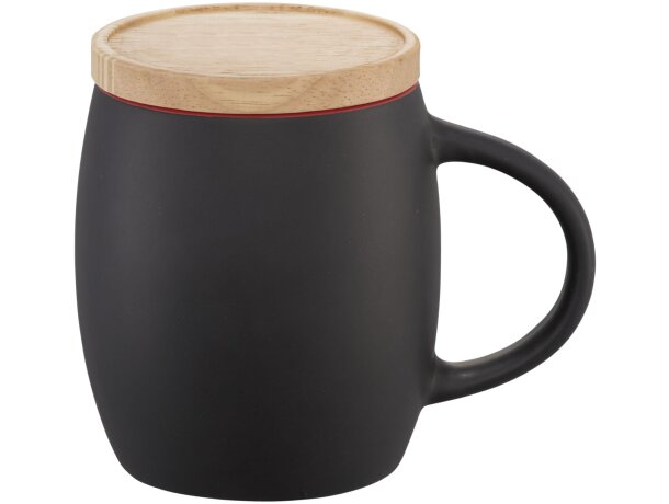 Taza de cerámica de 400 ml con base de madera Hearth Negro intenso/rojo detalle 22