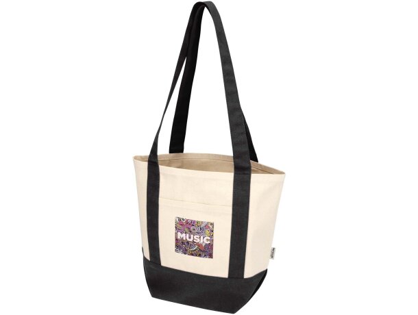 Bolsa tote mini algodón reciclado certificado GRS 320 g/m² Sam Negro intenso/natural detalle 1