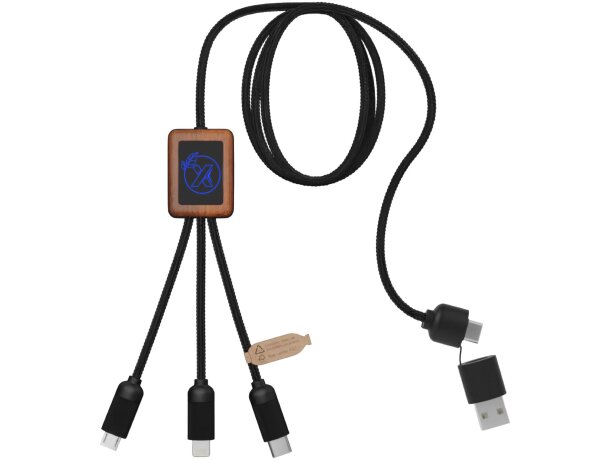 Cable de carga 5 en 1 de PET reciclado SCX.design C38 Negro intenso/madera detalle 12