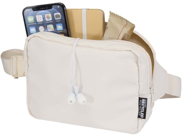 Bolsa bandolera de viaje reciclada Trip Aware con trazabilidad Blanco roto detalle 10