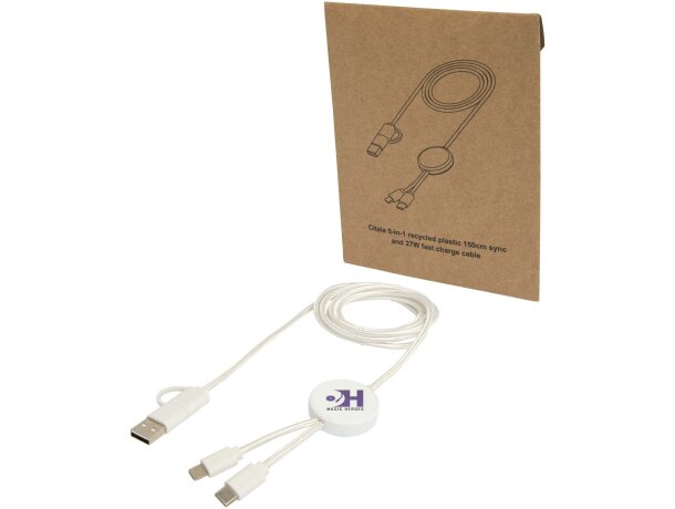 Cable 5 en 1 plástico reciclado Citala carga rápida 27W Blanco detalle 8