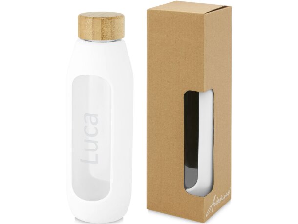 Botella de vidrio borosilicato de 600 ml con agarre de silicona Tidan personalizada