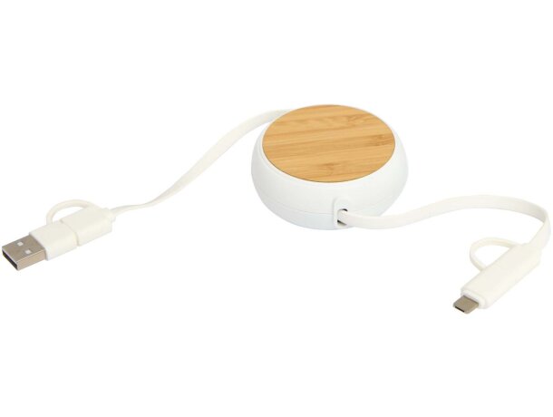 Cable retráctil 5 en 1 Chechia bambú FSC y plástico reciclado Blanco detalle 12