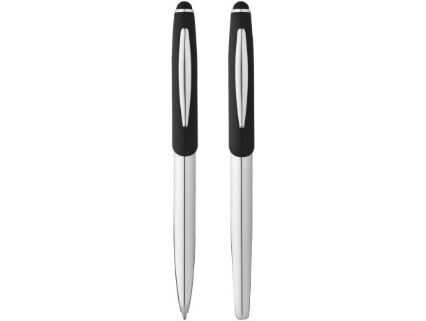 Set de bolígrafo y roller con puntero Plateado/negro intenso detalle 2