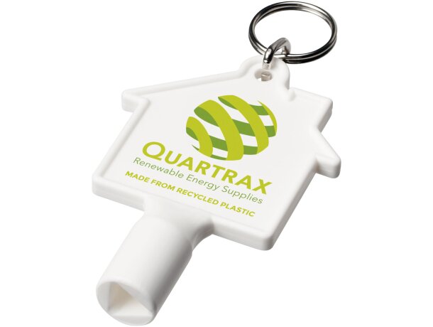 Llavero forma casa Maximilian con herramienta multiusos reciclado Blanco detalle 1