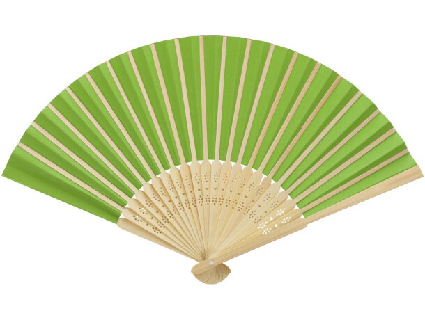 Abanico Carmen de bambú y papel plegable para eventos Verde detalle 18
