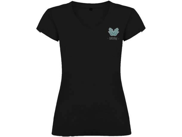 Camiseta cuello pico mujer Roly Victoria algodón 155 g/m² Negro intenso detalle 6