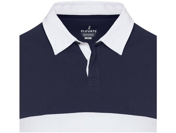 Sudadera polo rugby unisex Clyde algodón orgánico 280 g/m² Azul marino/blanco detalle 27