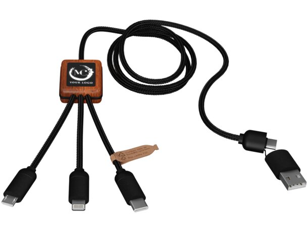 Cable de carga 5 en 1 de PET reciclado SCX.design C38 Negro intenso/madera detalle 5