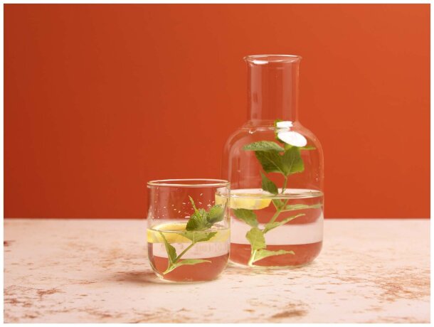 Set jarra y taza cristal borosilicato acabado mate Amelie Transparente detalle 4