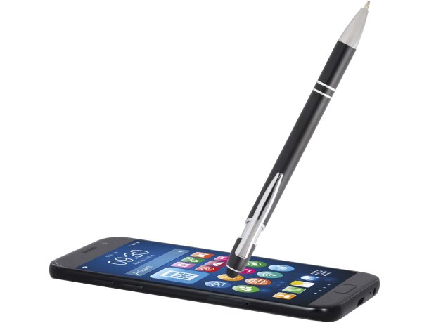 Bolígrafo aluminio reciclado acabado plateado Kish Negro intenso detalle 4