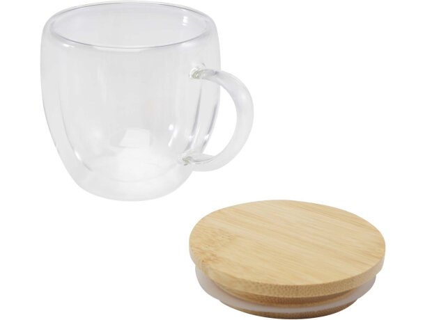 Taza de vidrio Lenora 250 ml con tapa de bambú Transparente claro detalle 4