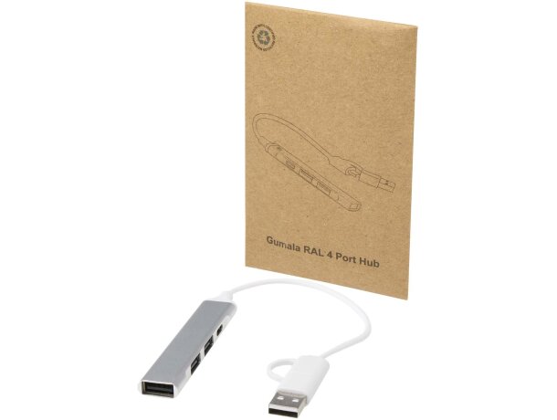 Hub USB Alkaid de aluminio reciclado con 4 puertos tipo C y A Plateado detalle 5