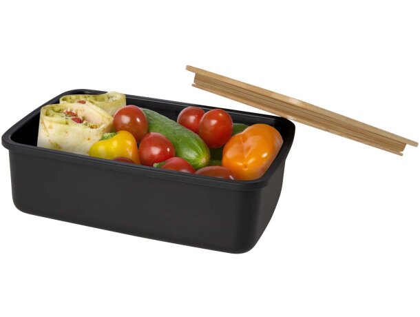 Fiambrera Mangi con tapa bambú y plástico reciclado GRS Negro intenso detalle 9