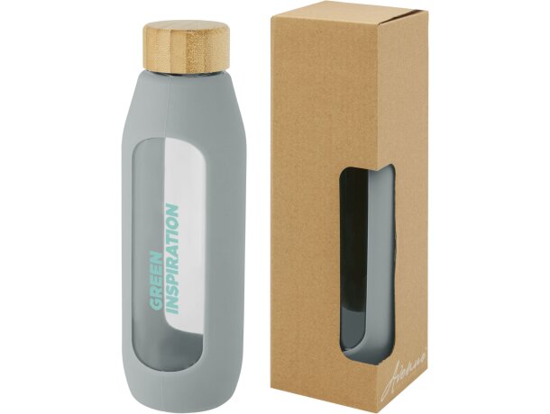 Botella de vidrio borosilicato de 600 ml con agarre de silicona Tidan merchandising