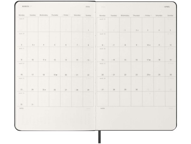 Agenda vertical semanal Moleskine con tapa dura y papel FSC Negro intenso detalle 5