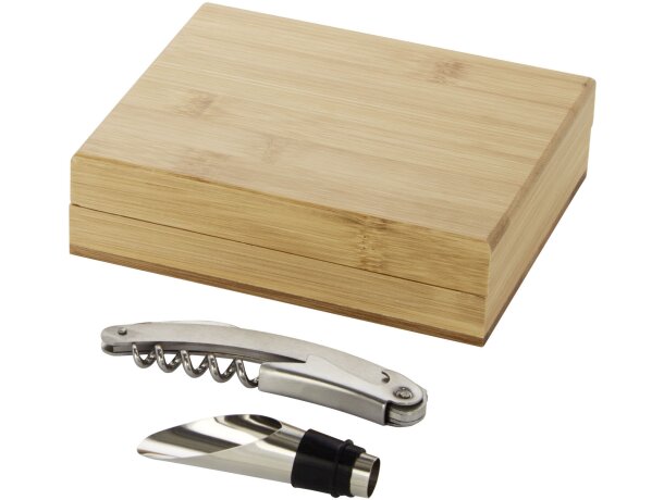 Set vinos Merlou sacacorchos decantador estuche bambú acero Natural/plateado detalle 5