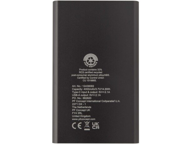 Batería externa Pep 4000 mAh aluminio reciclado certificado RCS Titanio detalle 31