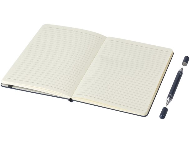 Set bolígrafo y libreta Skribo reciclado con soporte móvil Azul marino detalle 12