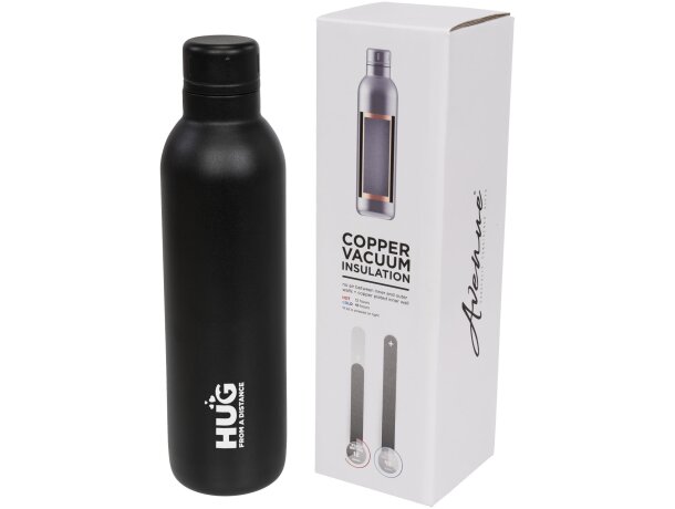 Botella termo con logo con tapa de rosca en acero inoxidable Thor Negro intenso detalle 2