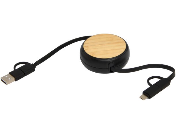 Cable retráctil 5 en 1 Chechia bambú FSC y plástico reciclado Negro intenso detalle 5
