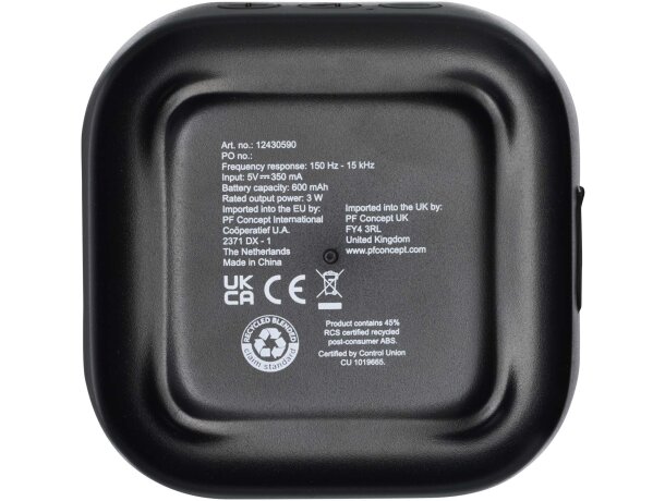 Minialtavoz Bluetooth 3W plástico reciclado certificado RCS Stark Negro intenso detalle 3
