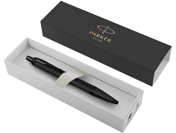 Bolígrafo Parker IM acero inoxidable con tinta Quinkflow azul Negro intenso detalle 4