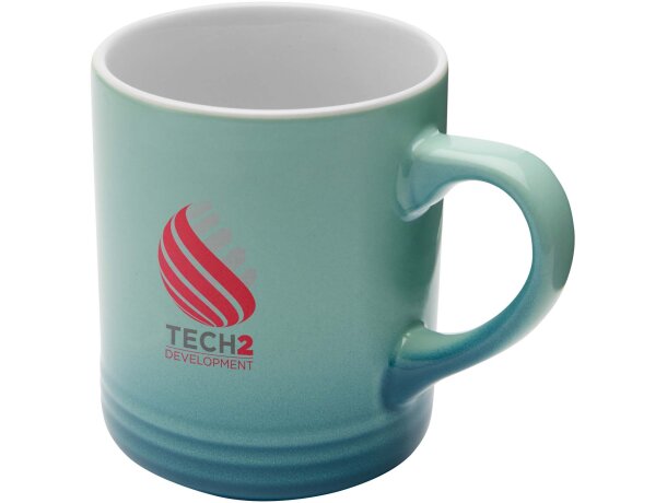 Taza cerámica Laguna 330ml con efecto degradado brillante Azul turquesa detalle 4