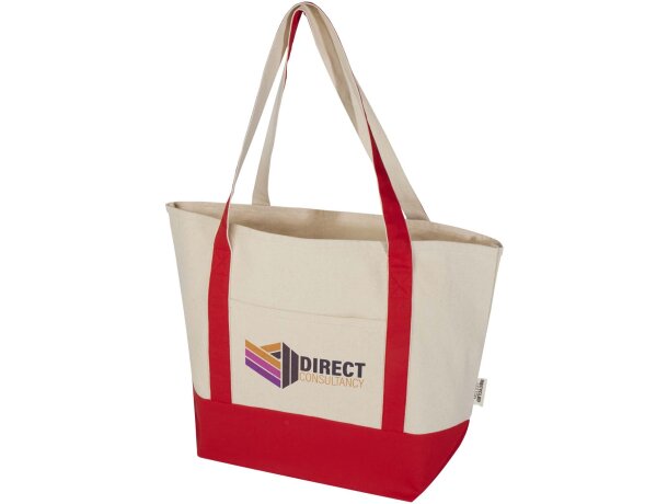 Bolsa tote de algodón reciclado certificado GRS Sam Rojo/natural detalle 13