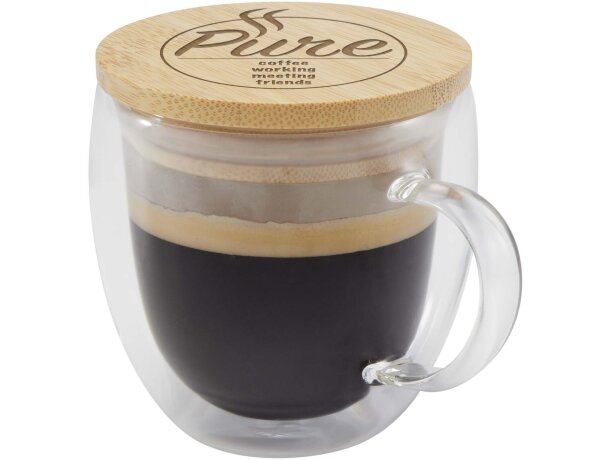 Taza de vidrio Lenora 250 ml con tapa de bambú Transparente claro detalle 1