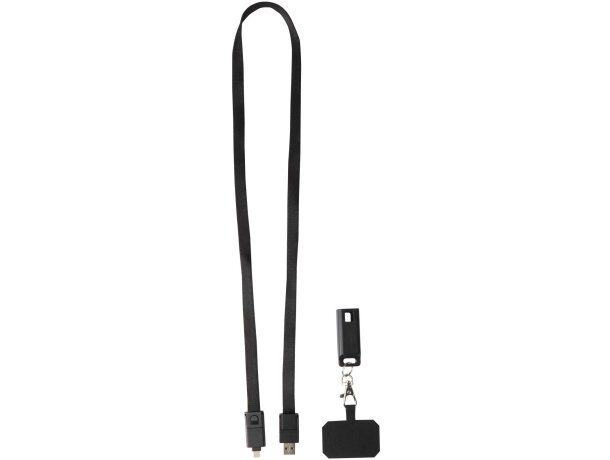 Lanyard de plástico reciclado para smartphone Franz Negro intenso detalle 4