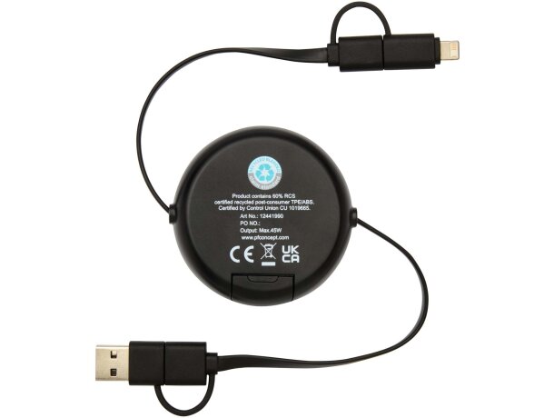 Cable retráctil 5 en 1 Chechia bambú FSC y plástico reciclado Negro intenso detalle 3