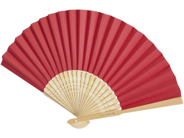 Abanico Carmen de bambú y papel plegable para eventos Rojo detalle 10