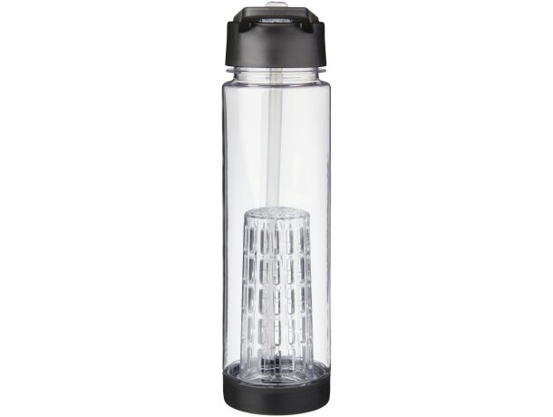 Botella deportiva y ligera con infusor de rosca para fruta 740 ml personalizada grabado transparente/negro intenso