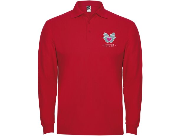 Polo manga larga hombre Estrella Roly 100% algodón piqué Rojo detalle 45