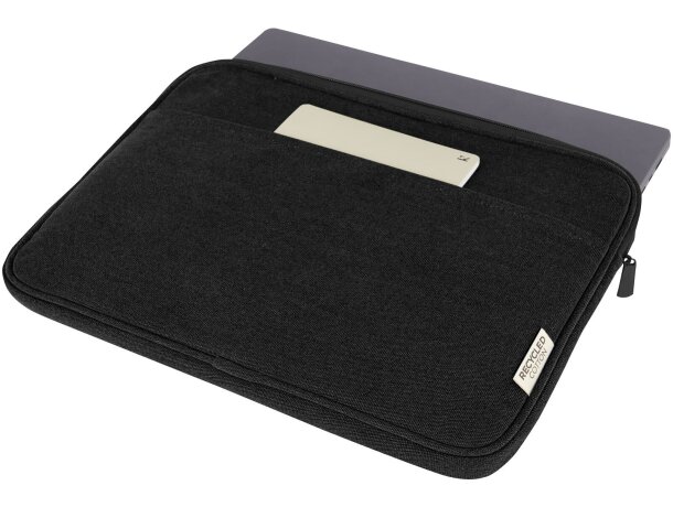 Funda para portátil de 14 pulgadas Joey de lona reciclada GRS Negro intenso detalle 4