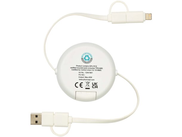 Cable retráctil 5 en 1 Chechia bambú FSC y plástico reciclado Blanco detalle 10