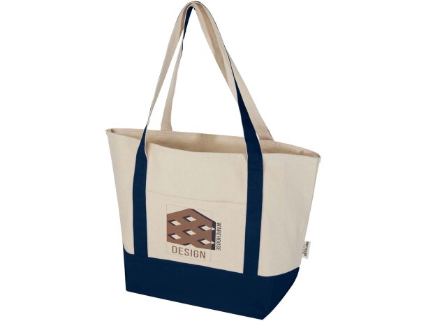 Bolsa tote de algodón reciclado certificado GRS Sam Azul marino/natural detalle 7