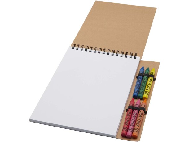 Libreta A5 con espiral y set de 6 ceras Doodle papel FSC Natural detalle 4