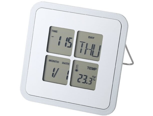 Reloj de sobremesa con termómetro y alarma personalizado plata Reloj de sobremesa con termómetro y alarma personalizado plata
